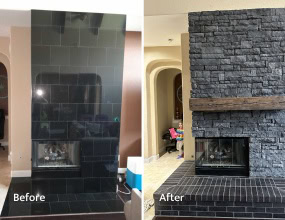 Stone Fireplace Remodel Before and After