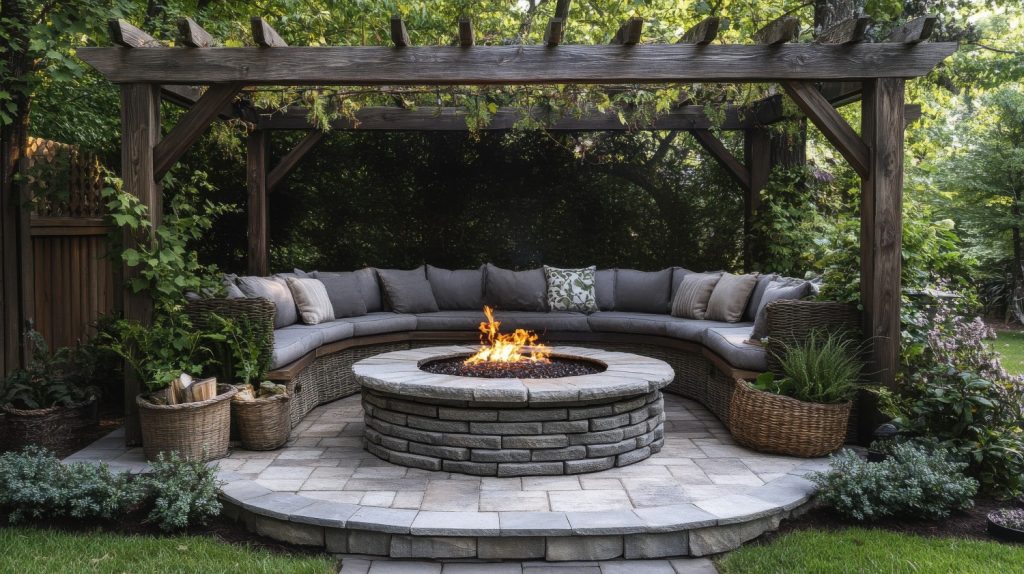 Brick and Stone Circular Fire Pit Patio Area