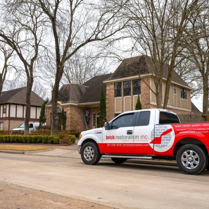 Brick Restoration Truck Outside Home For Consultation Brick Restoration Truck Outside Home For Consultation